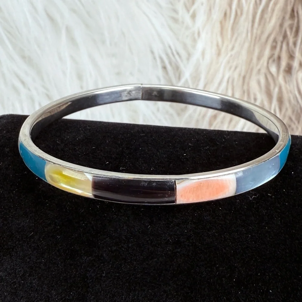Vintage Silvertone Colorful Bangle Bracelet